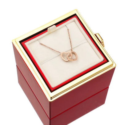 Rose Box with Engraved Necklace and Real Rose