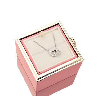 Rose Box with Engraved Necklace and Real Rose