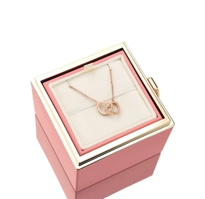 Rose Box with Engraved Necklace and Real Rose