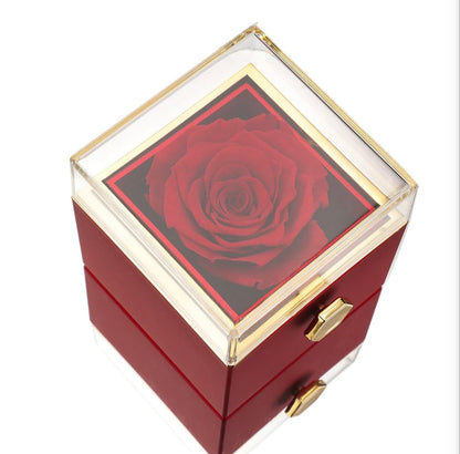 Rose Box with Engraved Necklace and Real Rose