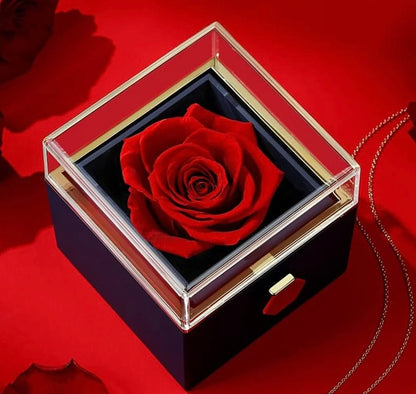 Rose Box with Engraved Necklace and Real Rose